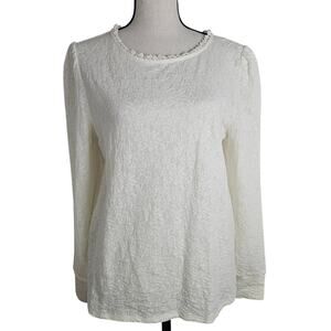LOFT Blouse Top Womens Large Cream Lace Floral Puff Long Sleeve Cottagecore Boho